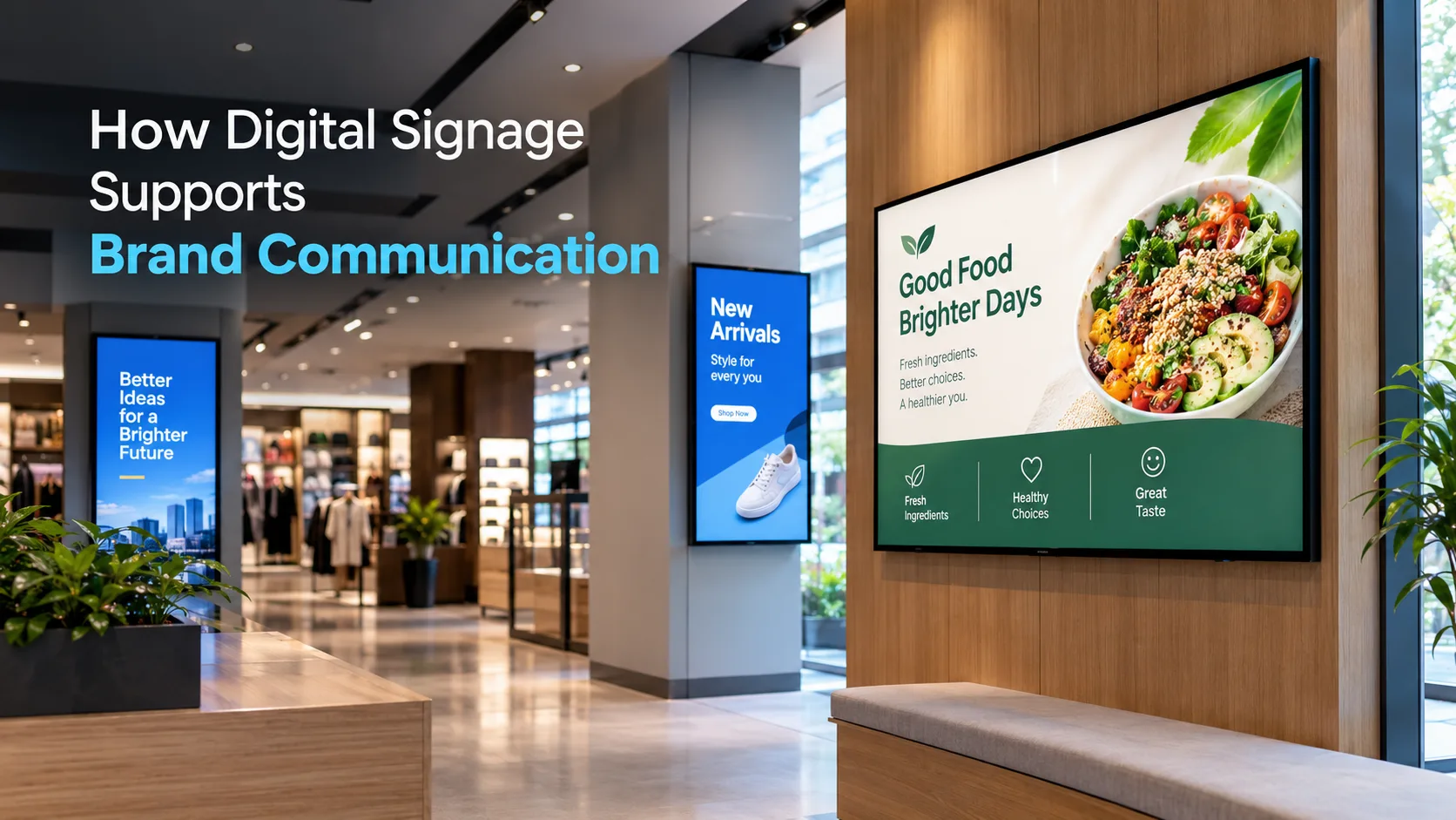 Digital signage displays supporting consistent brand communication in a business environment